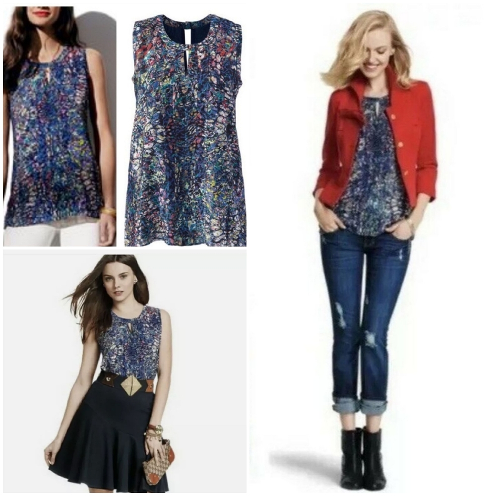 Cabi Sleeveless Multi-color Print Tunic Blouse Sm